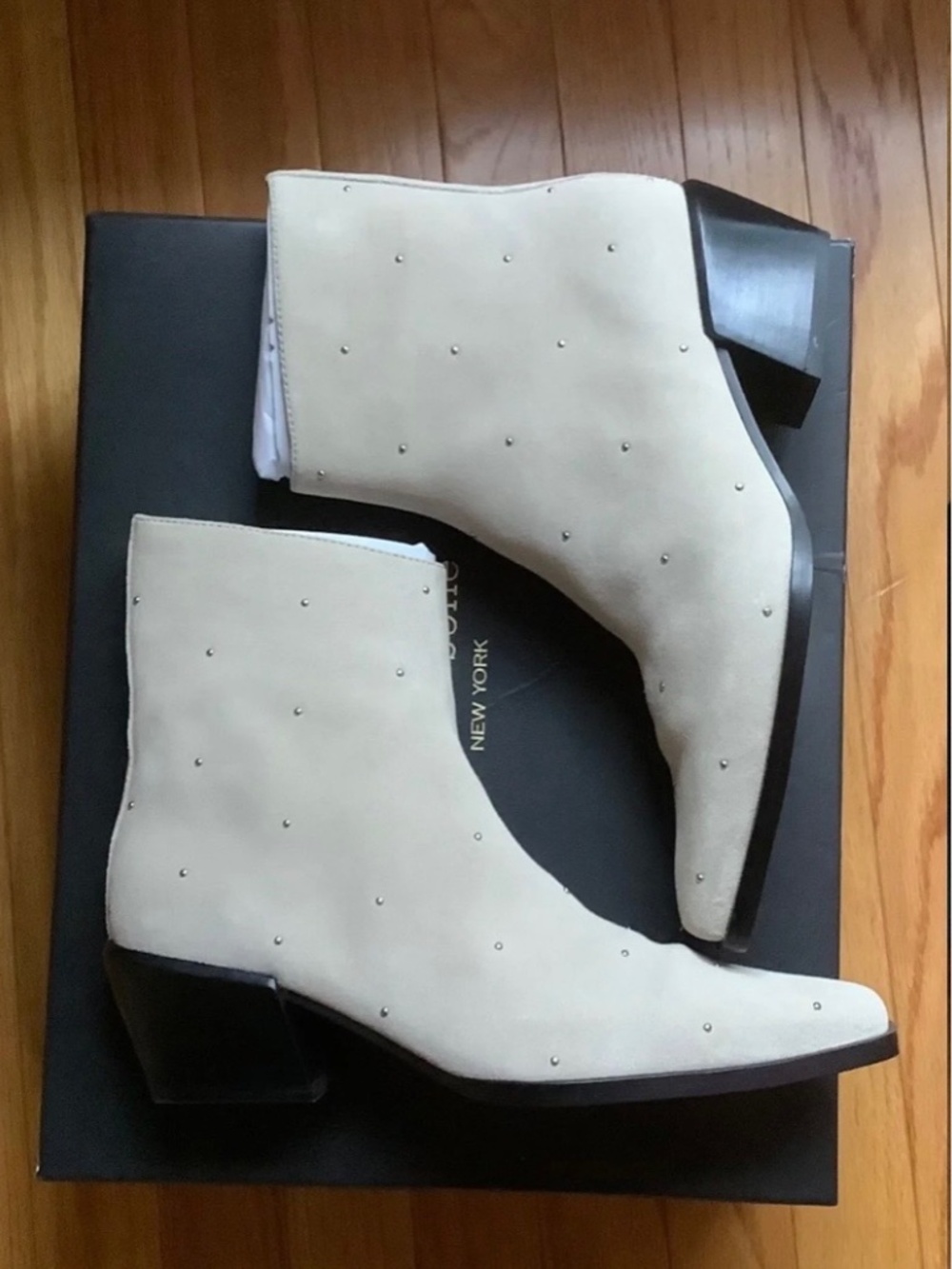 Rag & Bone Joni Studded Zip Block Heel Ankle Boots Light Sand Suede SZ EU 39.5
